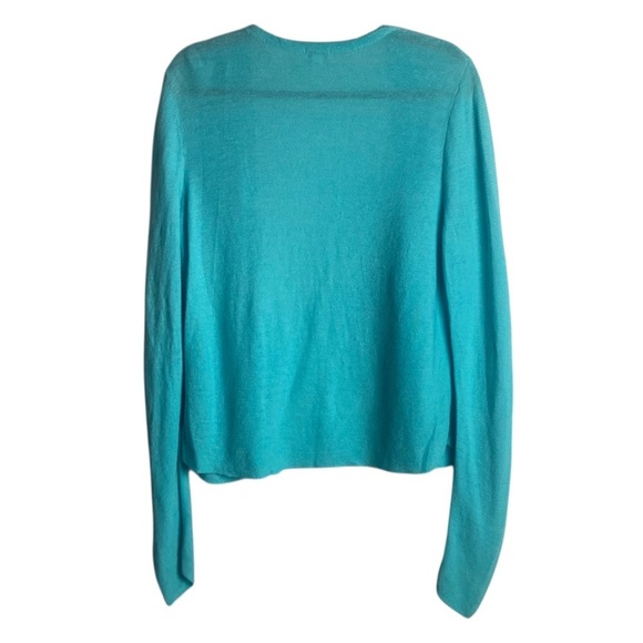 J Jill Size Medium Tall Open Front Cardigan Teal Blue Linen Blend Costal Beach - Picture 2 of 5